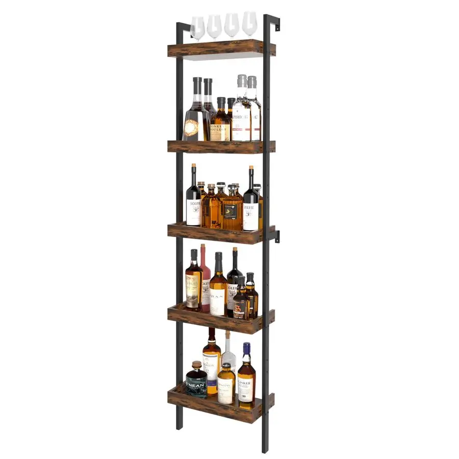 

Freestanding Wine Rack, 71 Tall Liquor Bottle Display Shelf with Fences, Storage for Whiskey, Cocktail Shakers amp Mugs, Wine Ho