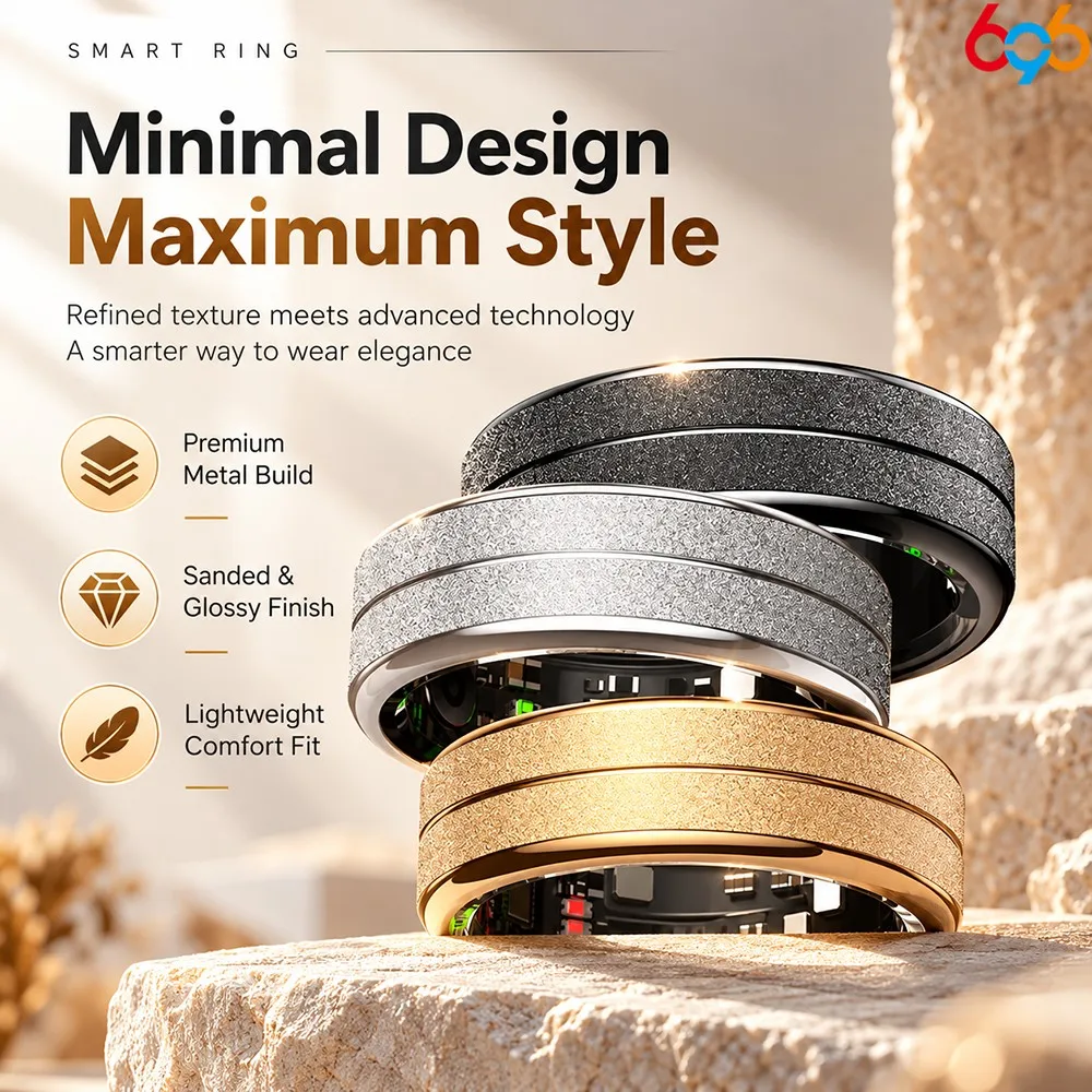 Smart Health Ring IP68 Waterproof Monitors Body Temp Sleep & Menstrual Cycle Remote Photo Magnetic Charging AI Health Analysis
