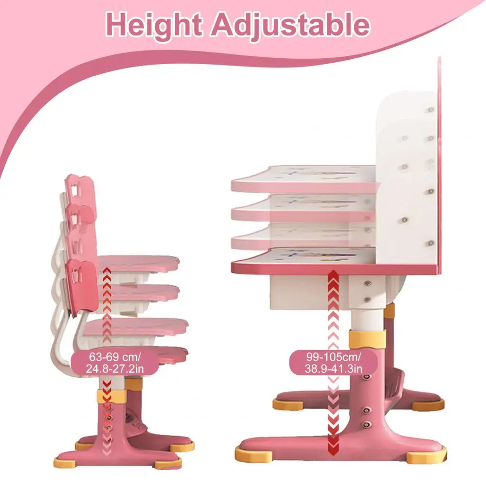Kids Table Chair Set With Book Bucket&Castle Backboard,Children Study Table Chair Set Widened Desktop,Learning Desk Chair Set