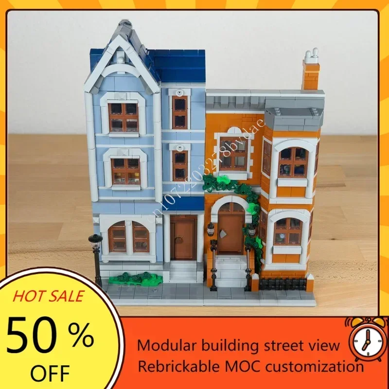 2493PCS Modern Brownstone Apartment Hot City Selling MOC Creative StreetView Architecture DIY Model Puzzle Toy Christmas Gift