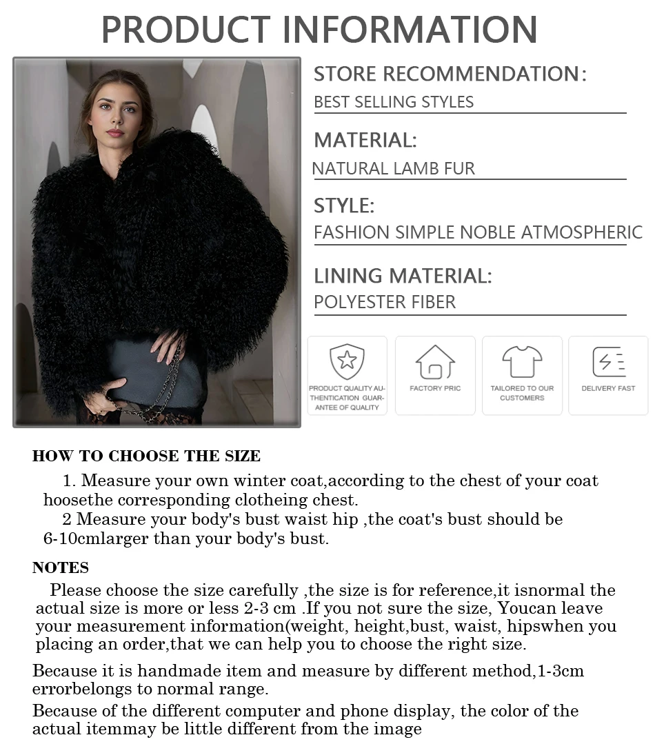 Women's Natural Sheep Fur Coat Short Mongolian Lamb Fur Jacket Luxury Winter Fluffy Sheepskin Jackets