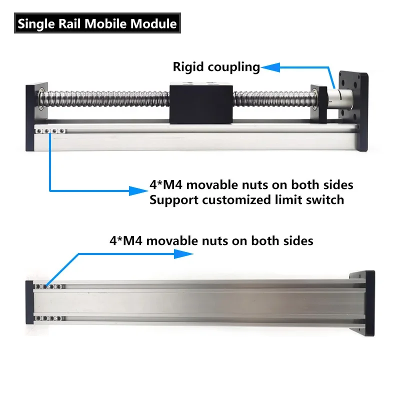 Imagem -03 - Mesa Deslizante Kit de Acionamento do Motor Estágio de Trilho-guia Linear Ballsscrew Motorizado Cnc Corrediça Manual Sfu1204 Sfu1204 1605 1610 Nema23