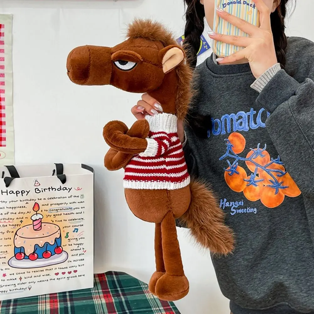 

Funny Creative Dark Horse Cute Mascot Simulation Horse Soft Chinese Style Zodiac Pony Figurine Christmas Gift