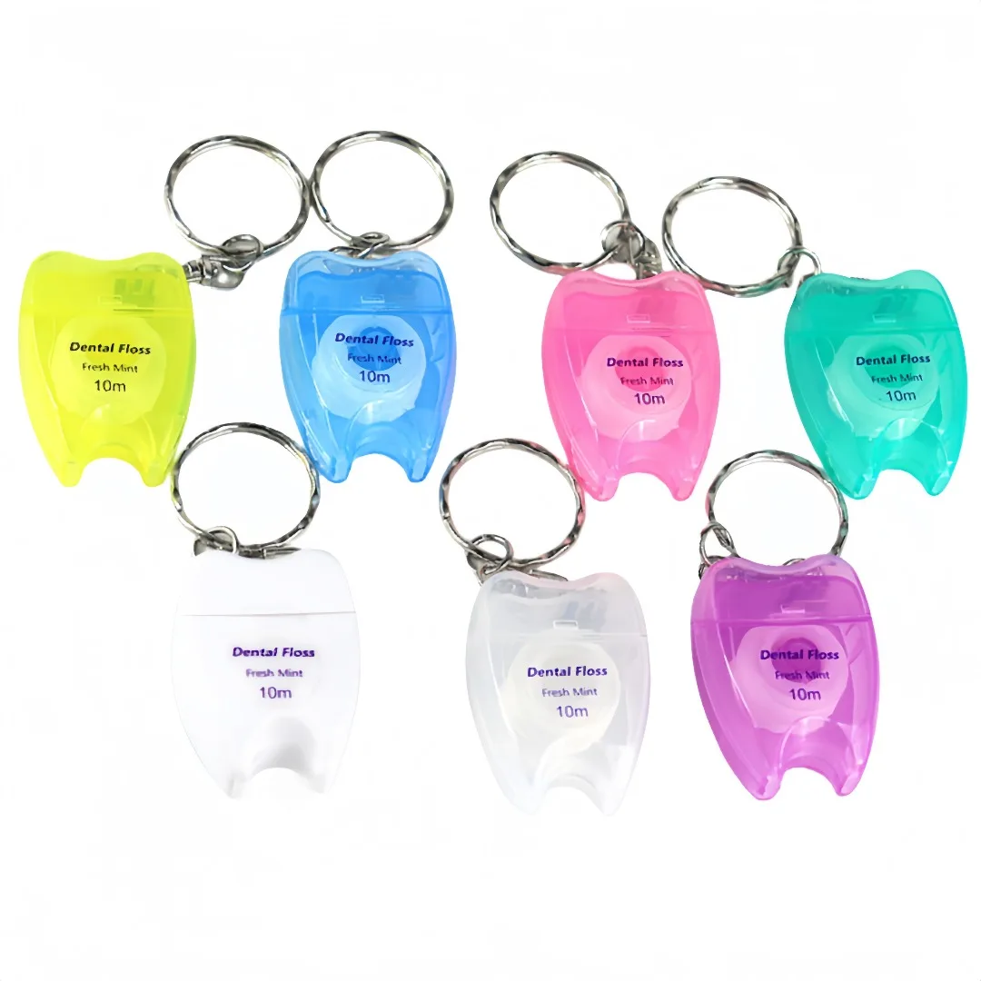 Rolo de fio dental de 10m, 2 peças, sabor de hortelã, chaveiro portátil, recipiente de fio dental, higiene oral, ferramenta de limpeza de dentes para adultos