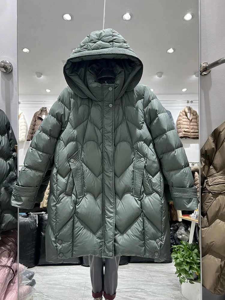 Winter Lange Donsjack Met Capuchon Damesjas Pluizig Winddicht Warm 2024 Nieuwe Verdikte Witte Eendendons Losse Warme Casual Parka's