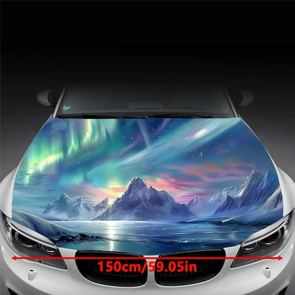 Aurora Snow Mountain Lake Print Car Hood Wrap Color Vinyl Sticker Truck Graphic Bonnet DIY Auto Accessories Decor Decal Gift