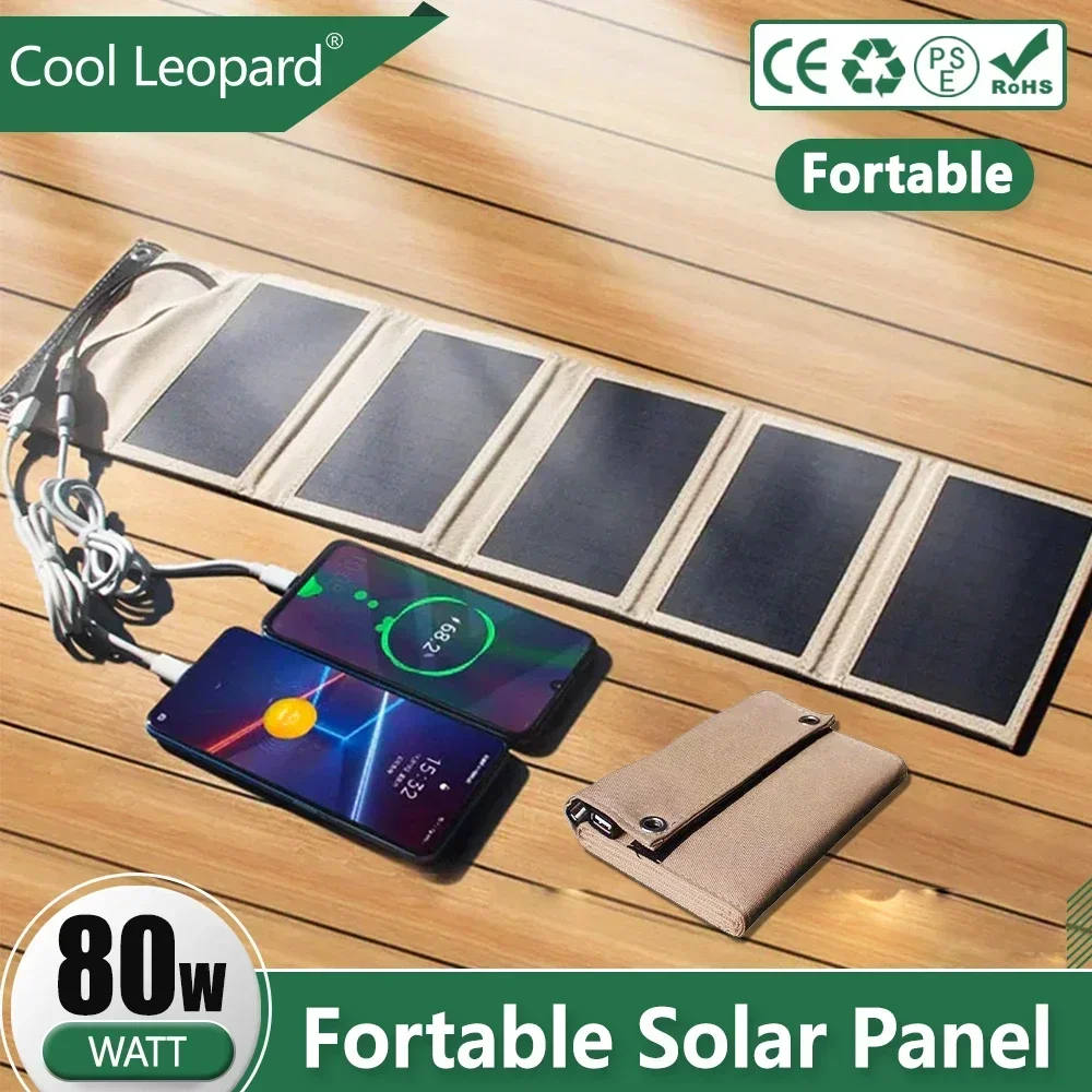 Outdoor leistungs starke tragbare Solar panel 5V 21W 80W Akku Telefon Ladegerät PD 20W QC 2. 0 9V 12V für USB A C Power Bank