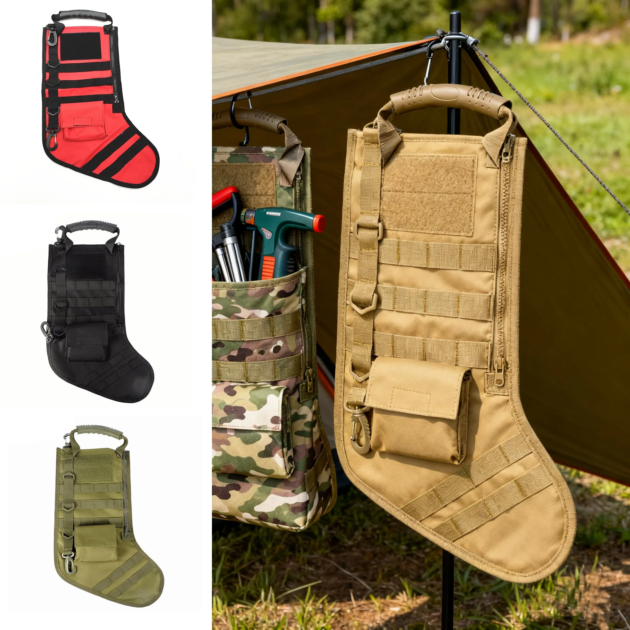 

Тактические рождественские чулки MOLLE, лямки на молнии, EDC, карман, уличные походные аксессуары для охоты, сумка, подарок для ветеранов
