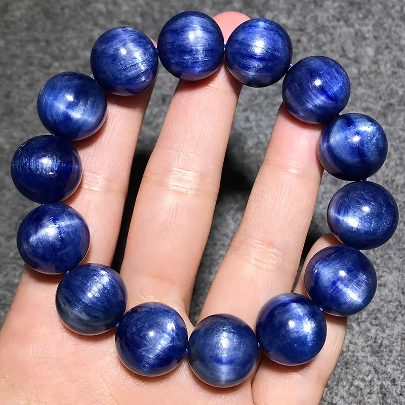 Natural Blue Kyanite Round Beads Bracelet Women Men Gems Blue Kyanite Cat Eye Jewelry 10mm 11mm 13mmm 14mm 15mm 16mm AAAAAA