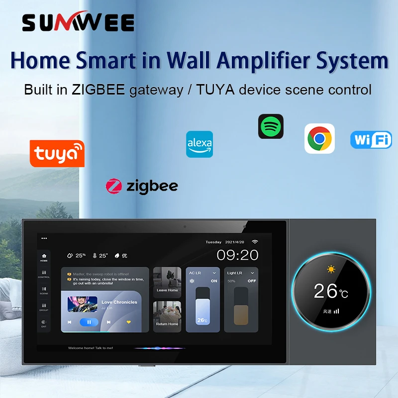 TUYA Smart Home Device Scene Control Panel Built-in ZIGBEE Gateway Bluetooths Audio Wall Amplifiers WIFI Background Music System