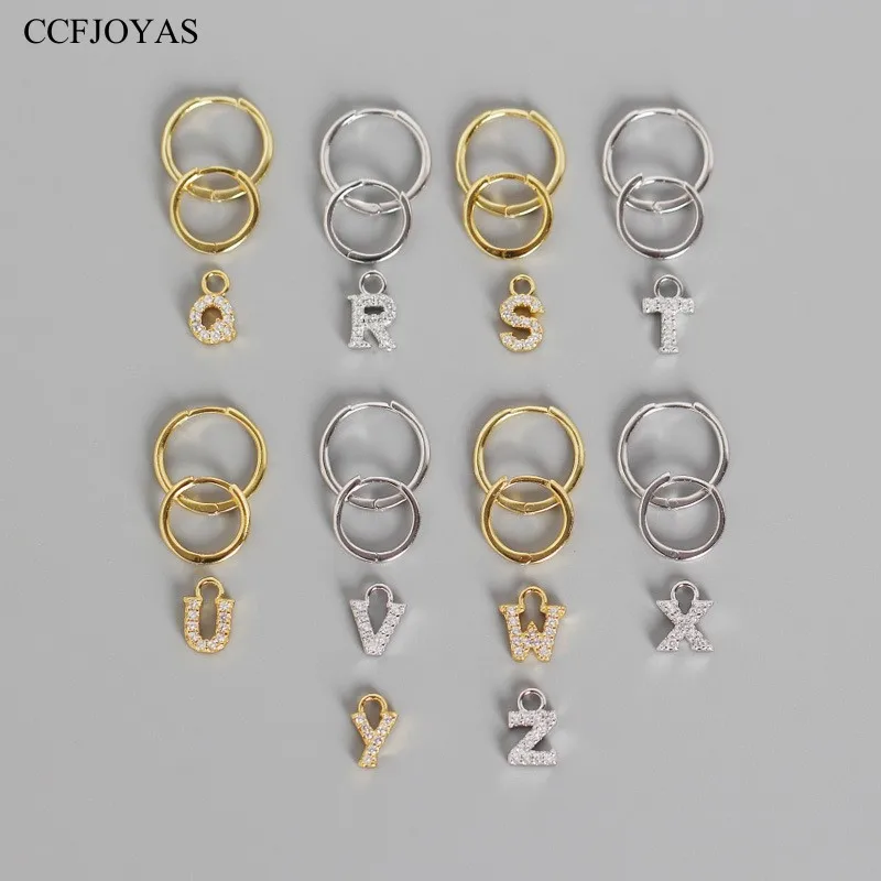 CCFJOYAS 8.5/11.5mm 925 Sterling Silver Geometric English Letter Earrings for Women European and American Personality Jewelry