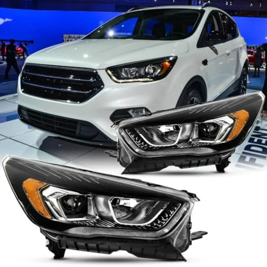

2PCS Headlights Assembly With Bulbs For 2017 2018 2019 Ford Escape(Kuga) S SE SEL Titanium Halogen With LED Daytime running ligh