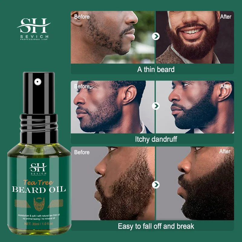Sevich chá árvore crescimento barba óleo rápido eficaz crescimento da barba e pele limpa grosso & flexível essência de cuidados com a barba para homem 30ml