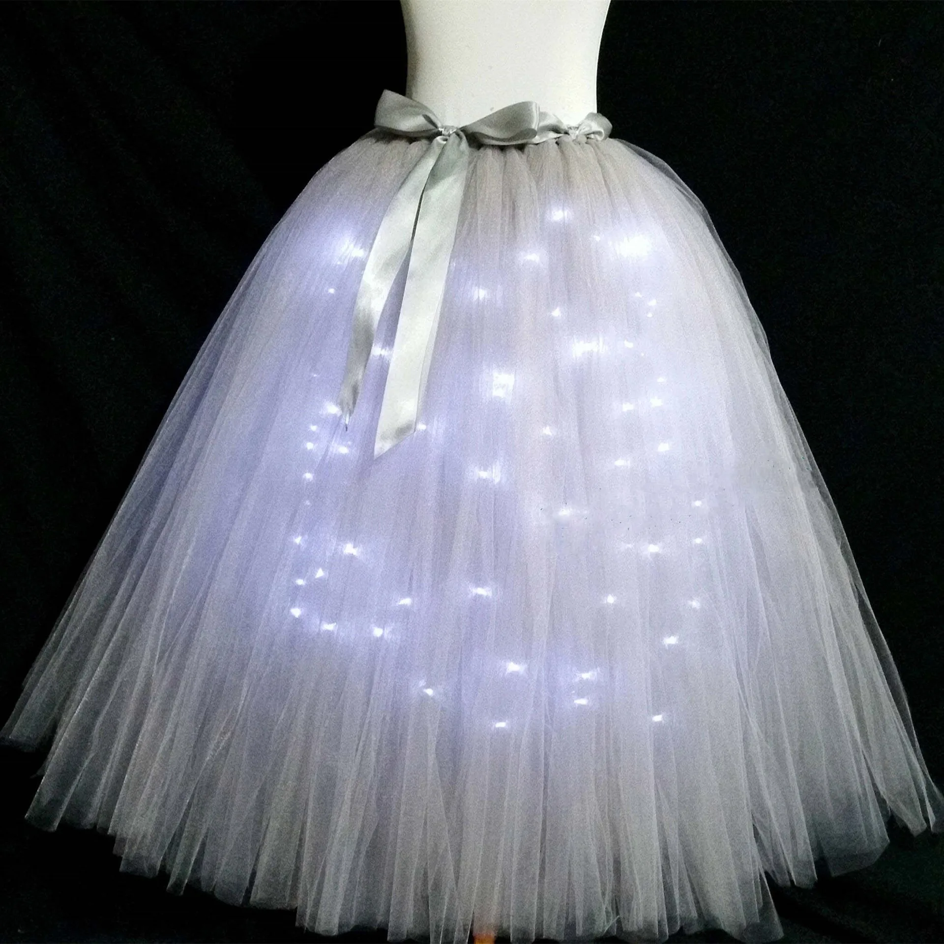 LED Adult Luminous Half Length Skirt with Mesh Electric Syllable Luminous Long Skirt LED Light Tutu Gauze Skirt Party Long Skirt