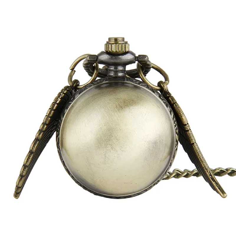 

7001 Retro Ball Shaped Quartz Pocket Watch Fashion Sweater Angel Wings Necklace Chain Gifts for Men Women kids