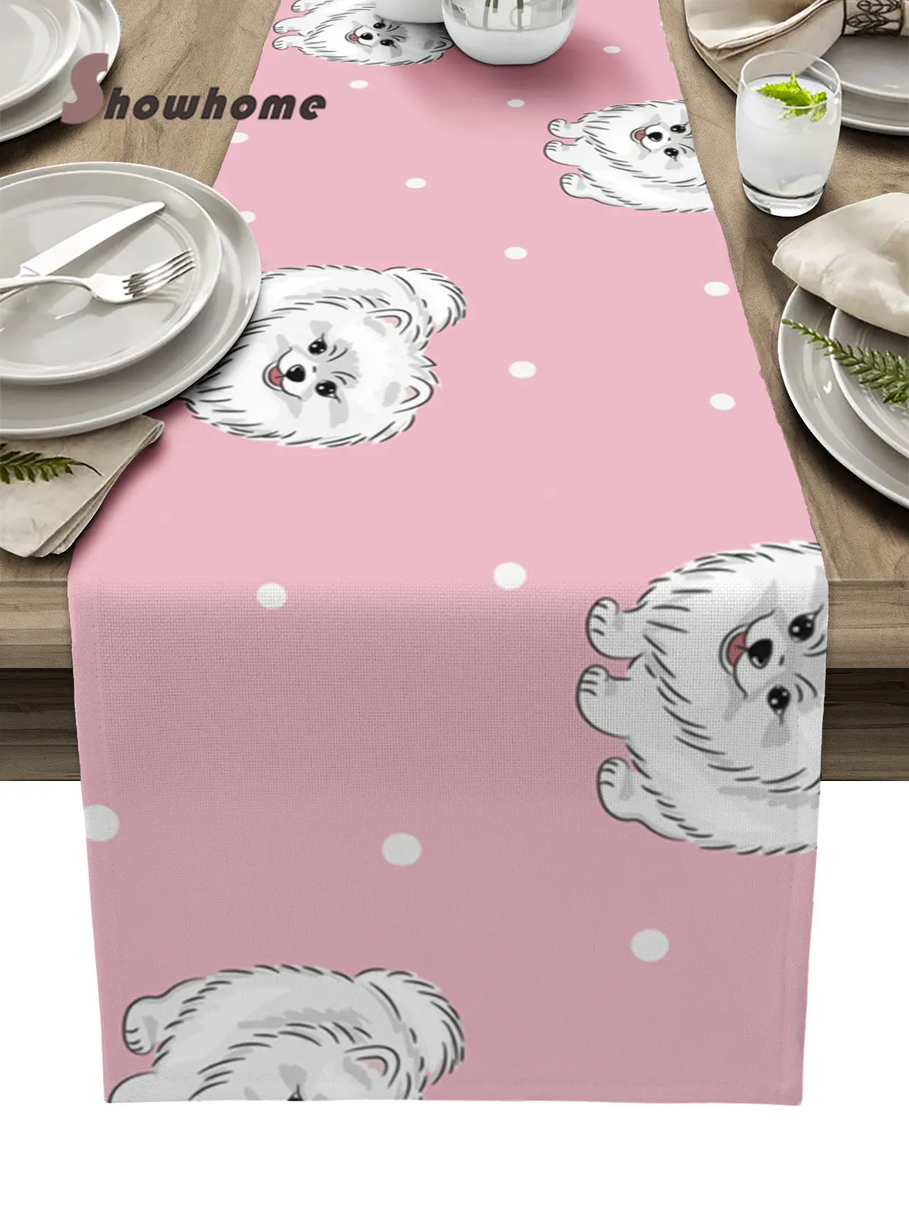 

Cartoon Pet Dog Wave Point Table Runner Hotel Party Decor Dining Tablecloth Wedding Decoration Table Cover