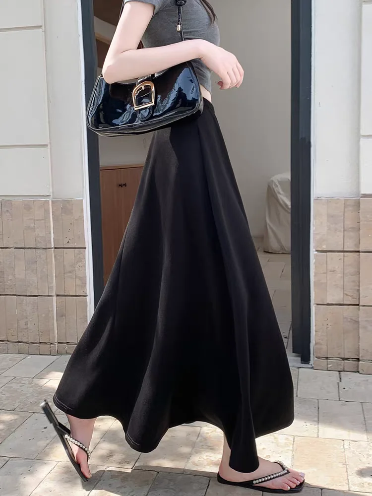 Spódnica damska w kształcie litery A, lekka, długa, wyszczuplająca i maskująca biodra dla figury gruszki, nowość 2025, idealna na wczesną jesień.
