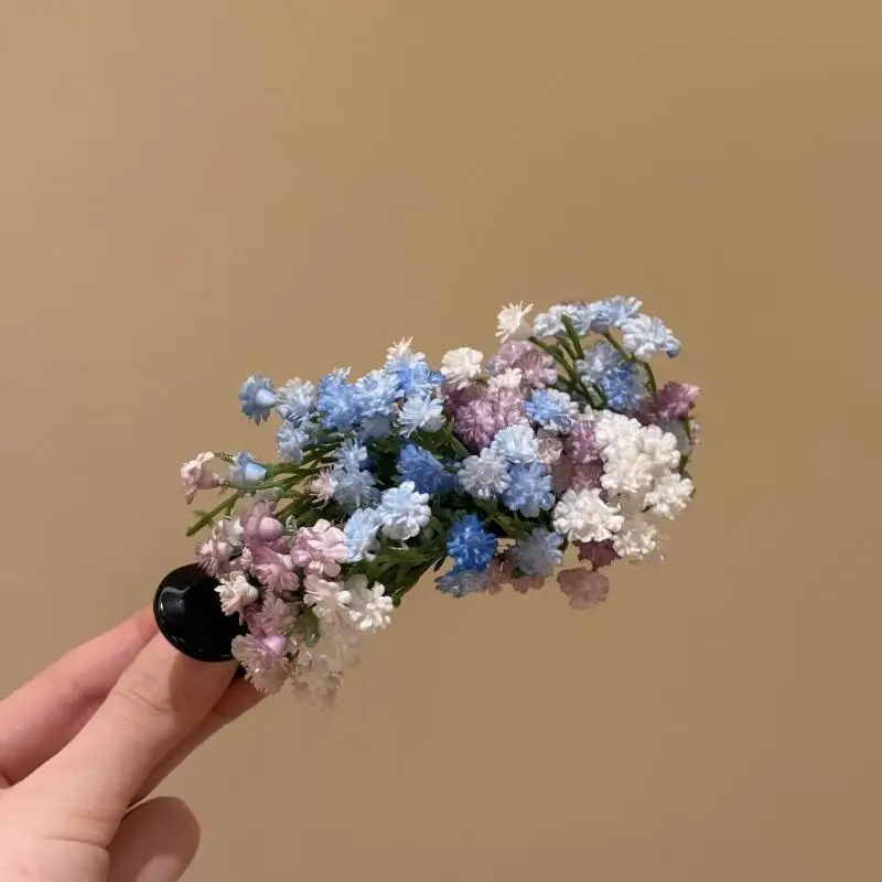 1 Stück handgefertigte Gypsophila-Blumenfächer-Haarnadel mit zarten bunten Blumen und goldenem Rahmen für Hanfu, traditionelle Feste und den täglichen Gebrauch. – Detail 7