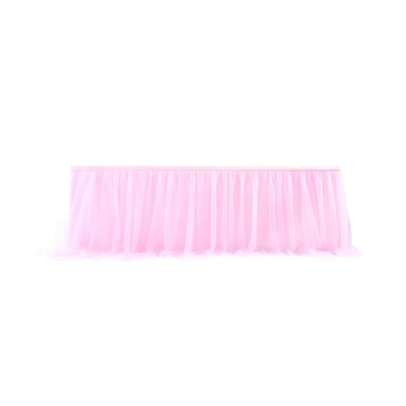 Tulle Table Skirt Table Cover Pink Birthday Wedding Decor Table Cloth Cake Dessert Arrangement (8Ft)