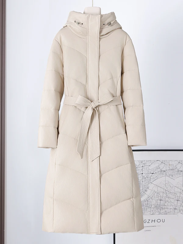 เสื้อโค้ทหนังแท้บุขนเป็ดสำหรับผู้หญิง ทรงเข้ารูป ความยาวปานกลาง สำหรับฤดูหนาว 2025 ให้ความอบอุ่น เหมาะสำหรับการเดินทาง สไตล์เกาหลี ทันสมัย ยาว...