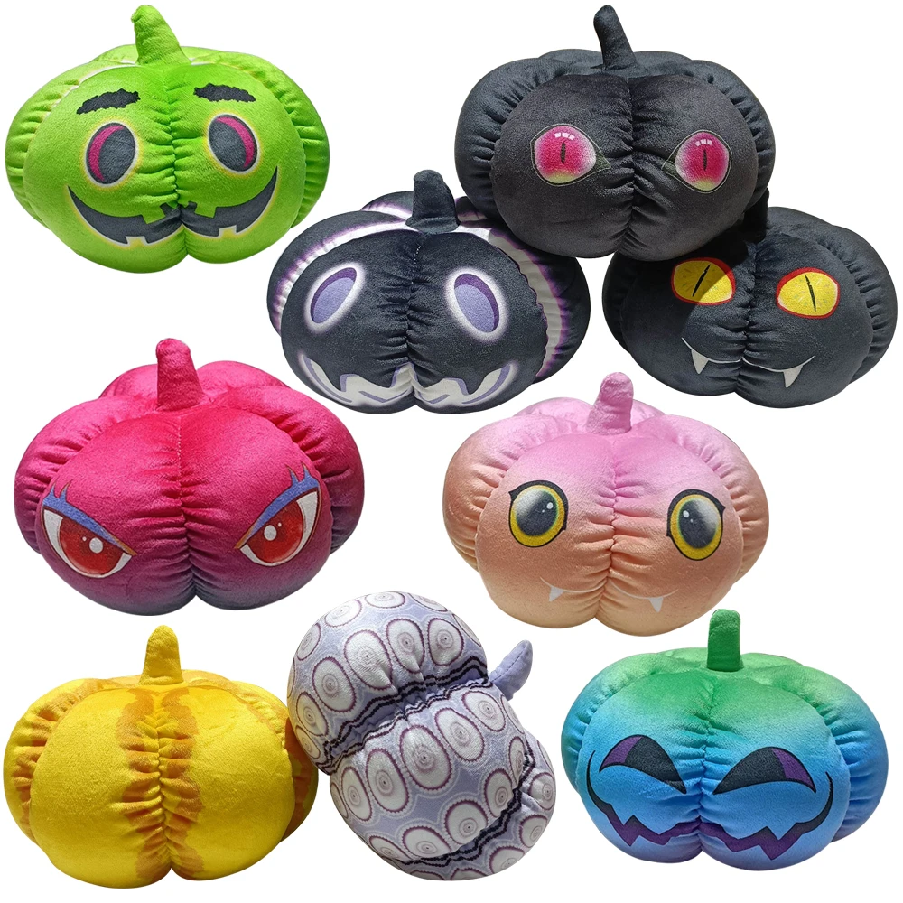 Juguete de peluche de calabaza de Halloween colorido de 16x12CM, calabaza interesante con calabaza estampada de expresión malvada para decoración de Halloween