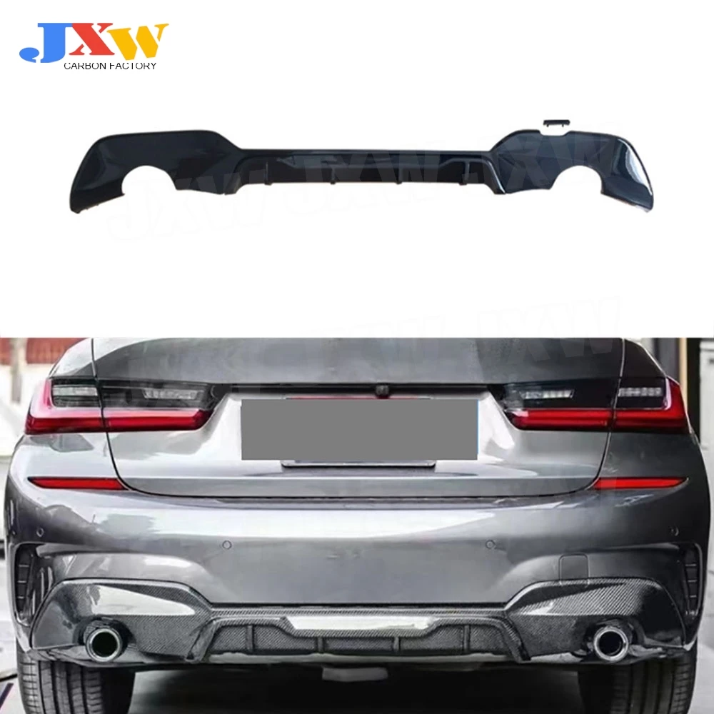 

For BMW 3 Series G20 G28 M Sport 2019 2020 Rear Lip Diffuser Round Exhaust Tip Type Black Bumper Lip Protector Spoiler ABS