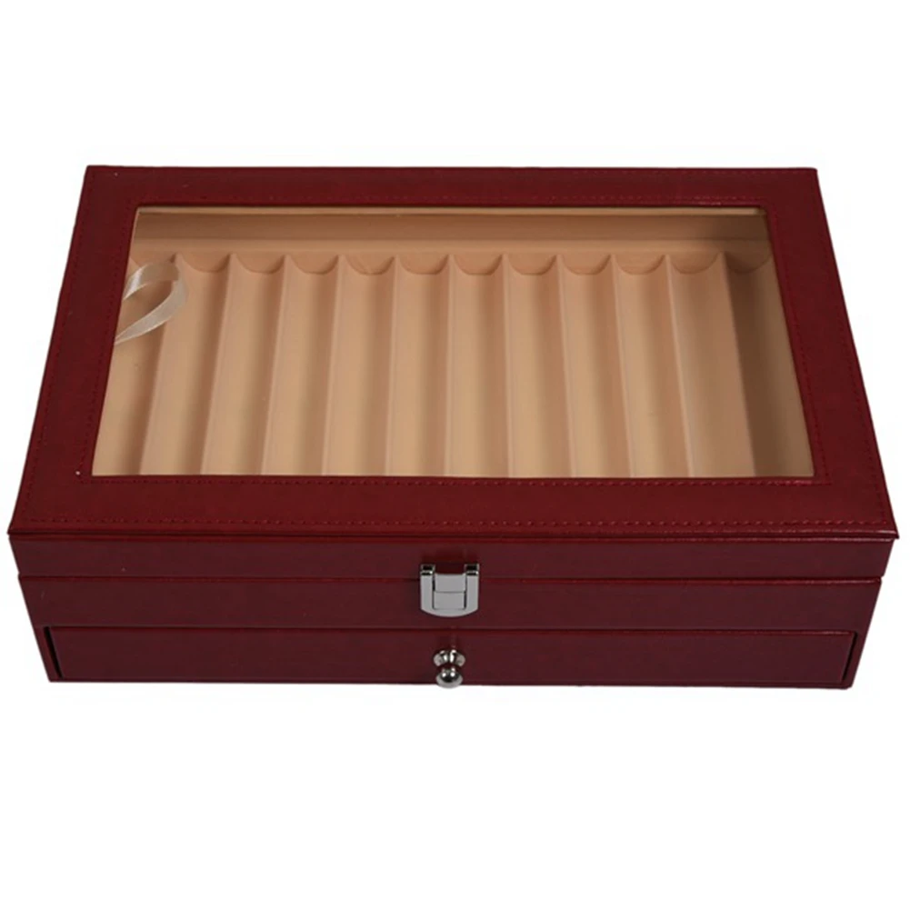 Wooden 24 Pen Storage Box Glass Pen Display Box with Lid Storage Box Top Glass Window Pen Collection Display Box,B