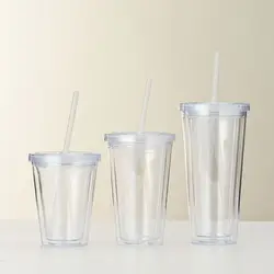 350/450/650ml Clear Tumbler Smoothie Cup Transparent with Lid and Straw Iced Coffee Cup Plastic Double-Layer Water Bottle Milk