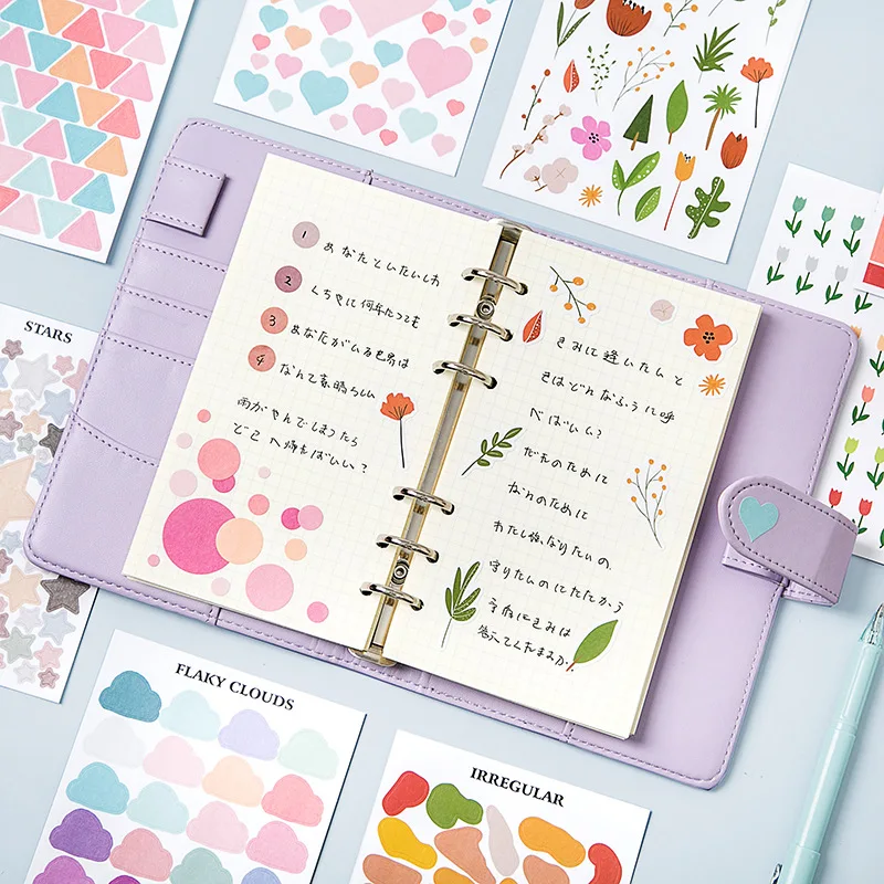 1PCS Paper Sticker Stationery Geometric Patterns Flower Love Heart Round Shape DIY Decoration Cute Stickers Scrapbooking