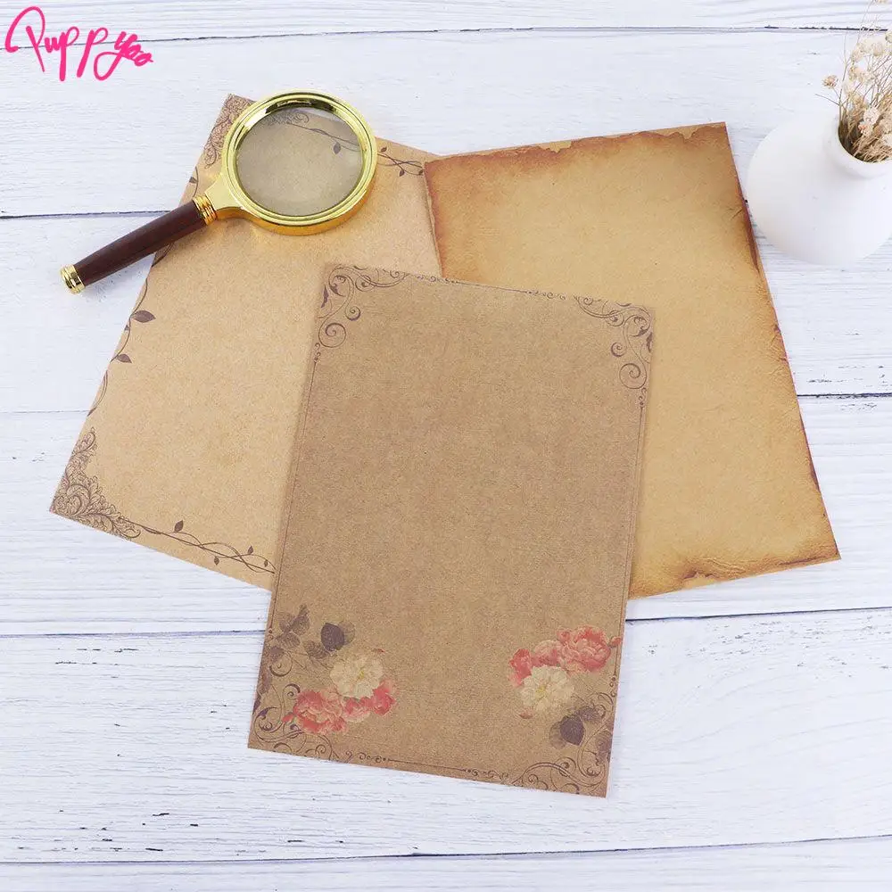 Brown Kraft Paper Letterform Letterhead Drawing Pad Sketch Pad Letter Paper Vintage Flower Design Writing Paper