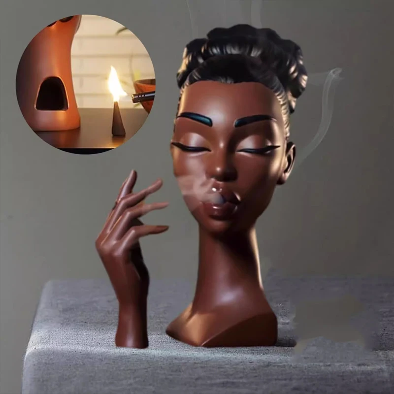 black woman head incense burner Handmade Incense Holder Decorative Airflow Incense Burner Statue Art Decor For Aromatherapy