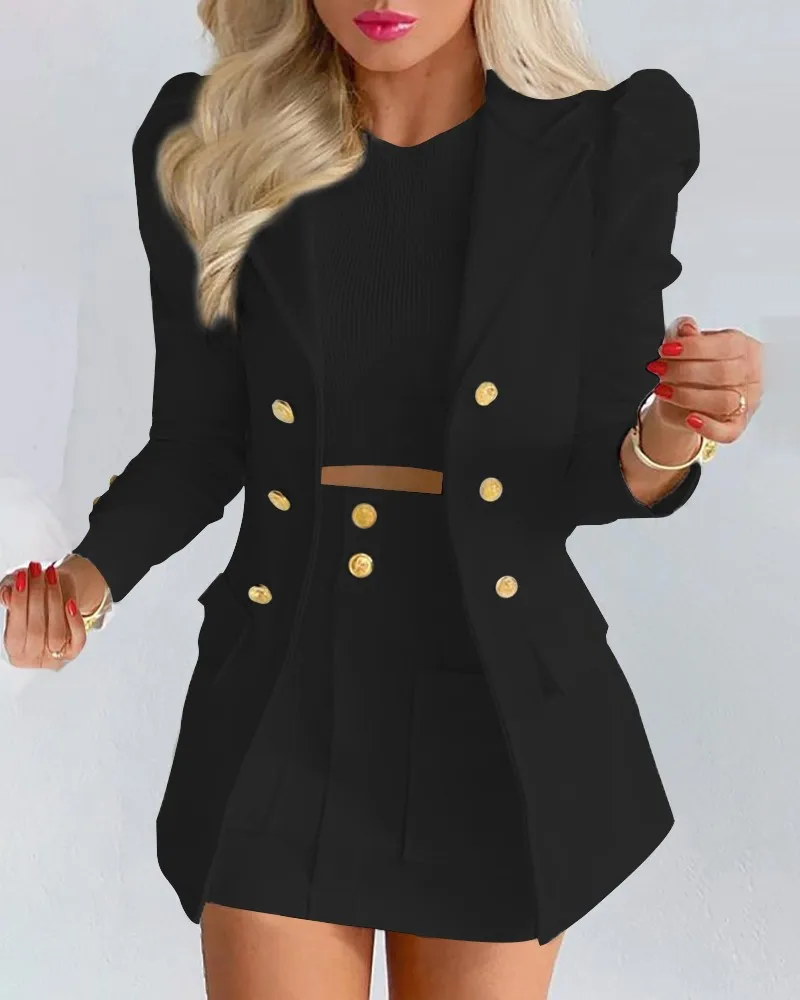 Office Lady Suit Long Sleeve Solid Color Jacket & Mini Skirt Two-piece Set 2022 Spring Autumn New Female Casual Women Sets