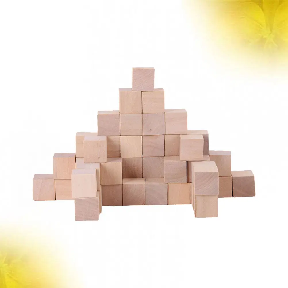 

50Pcs Natural Light Wood Square Blocks 3Cm Smooth Splinter-Free Craft Cubes for DIY Decoration Educational Activities Party