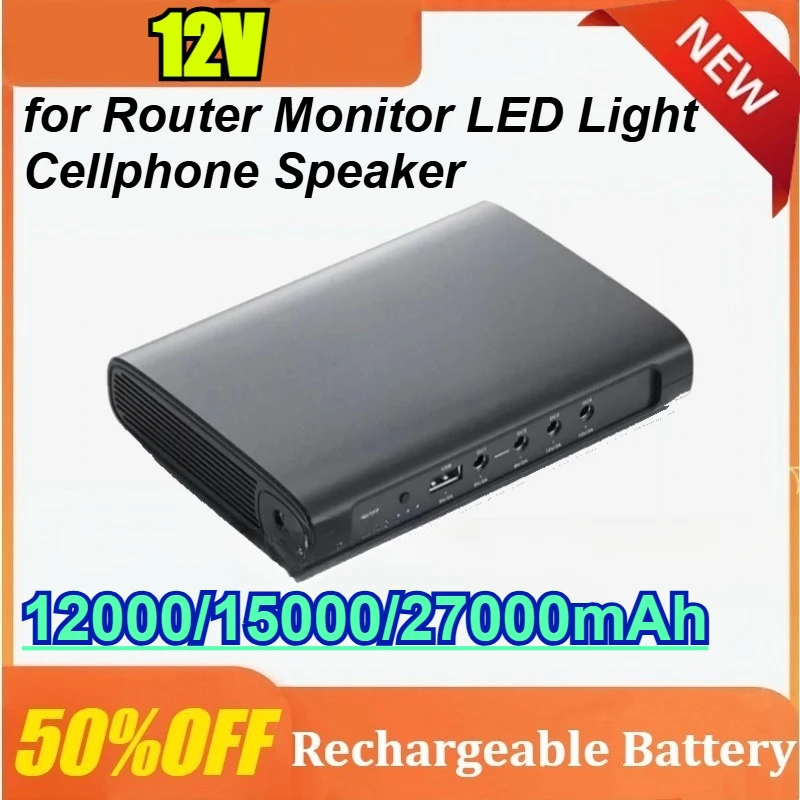 

12V 12000/15000/27000mAh for Router Monitor LED Light Cellphone Speaker REAL UPS Battery