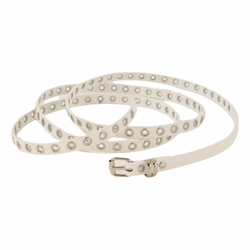 

Adjustable PU Leather Waist Belt Extra Long Thin Gothic Double Layer Circle Chain Retro Punk Rivet Eyelet Knotted Belt Women