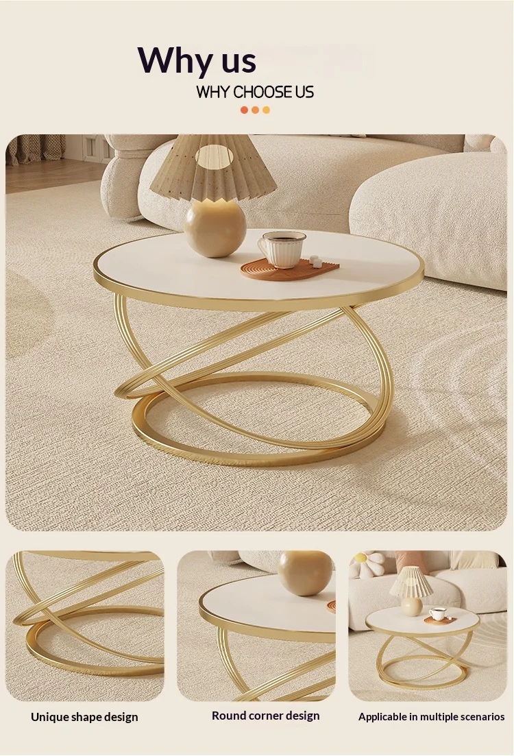 Modern simple and multi-functional portable slate coffee table light luxury wrought iron table