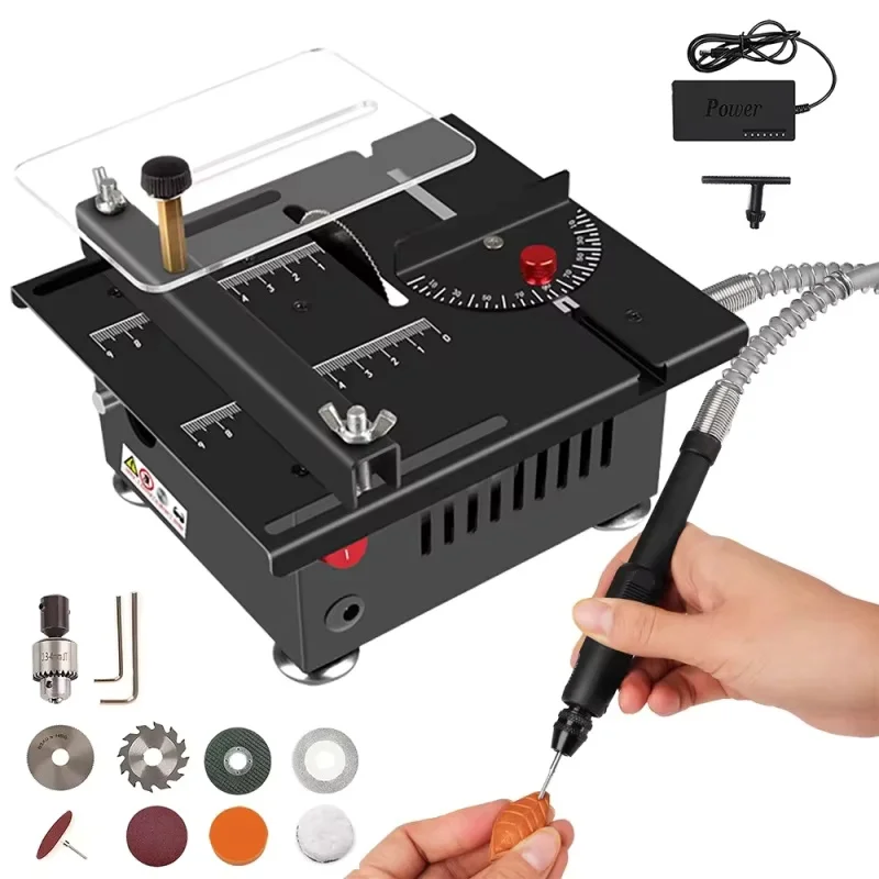 100W Mini-Tischkreissäge 5000 U/min Kleine Holzbearbeitungs-Elektrosäge Handgefertigte DIY-Hobby-Schneidemaschine 16mm Klinge Werkzeug