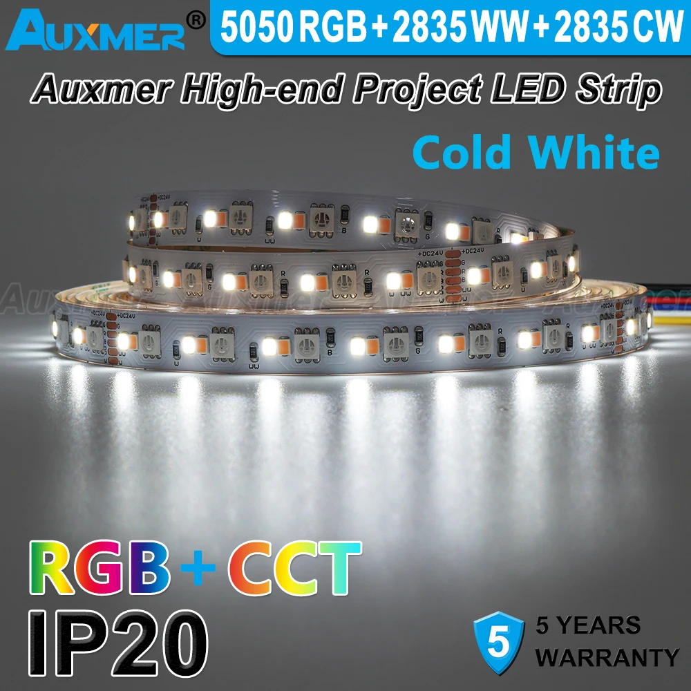 RGBCCT LED Strip,CRI95,5050RGB+High Power 2835CCT,2000~6500K,28.8W/m,Colorful LED Tape Light Adjustable temperature, Home Decor