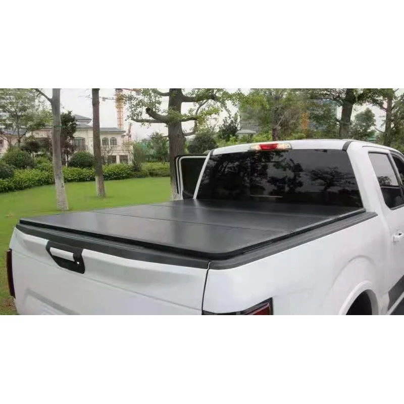 High Quality Aluminum Alloy Tri-Fold Hard Tonneau Cover Waterproof Lockable Black No Drill Truck Bed Cap Fit Navara Silverado