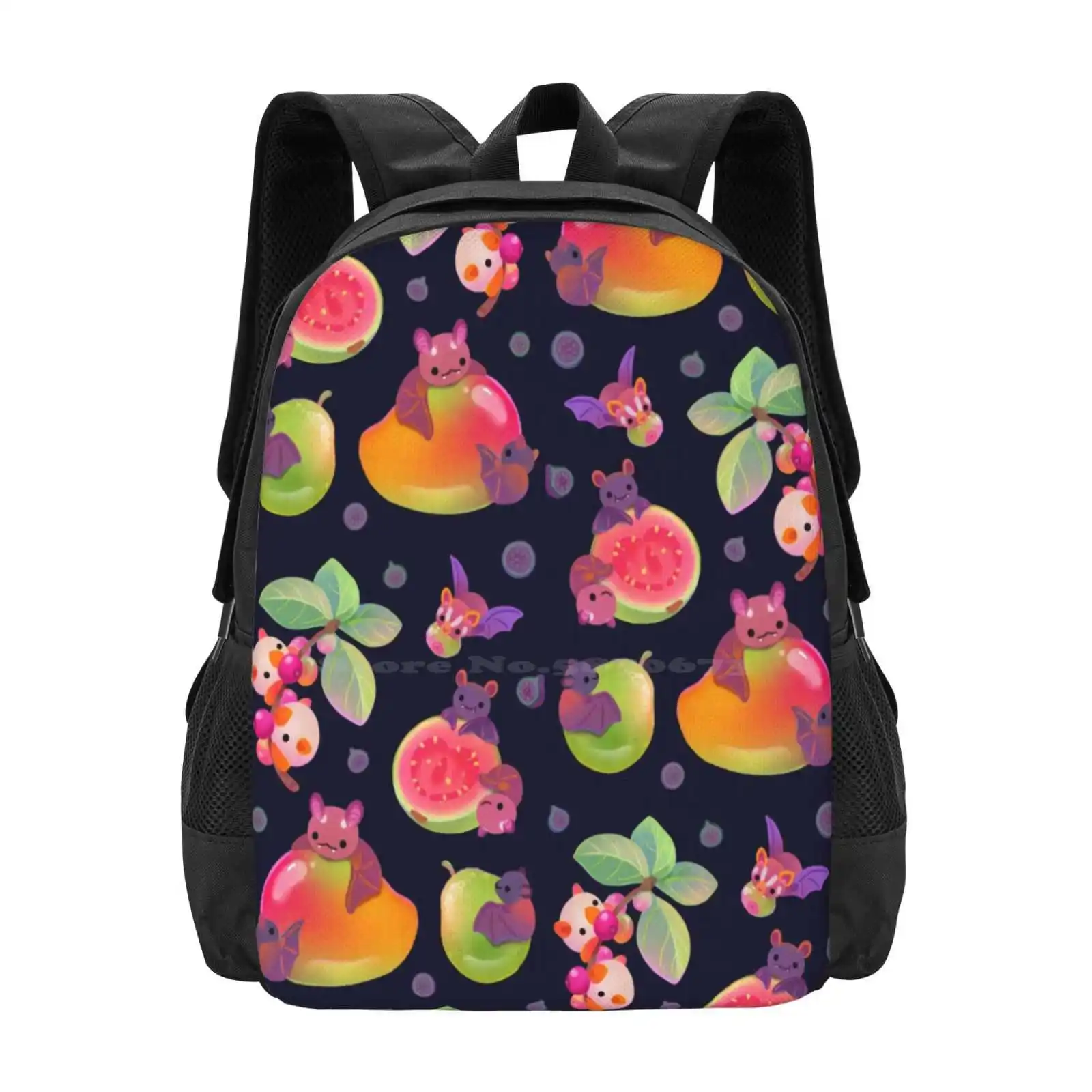 Fruit And Bat-Dark Pattern Design Bagpack School Bags Tropical Pikaole Fruits Summer Food Baby Kitchen Cafe Cute Kawaii