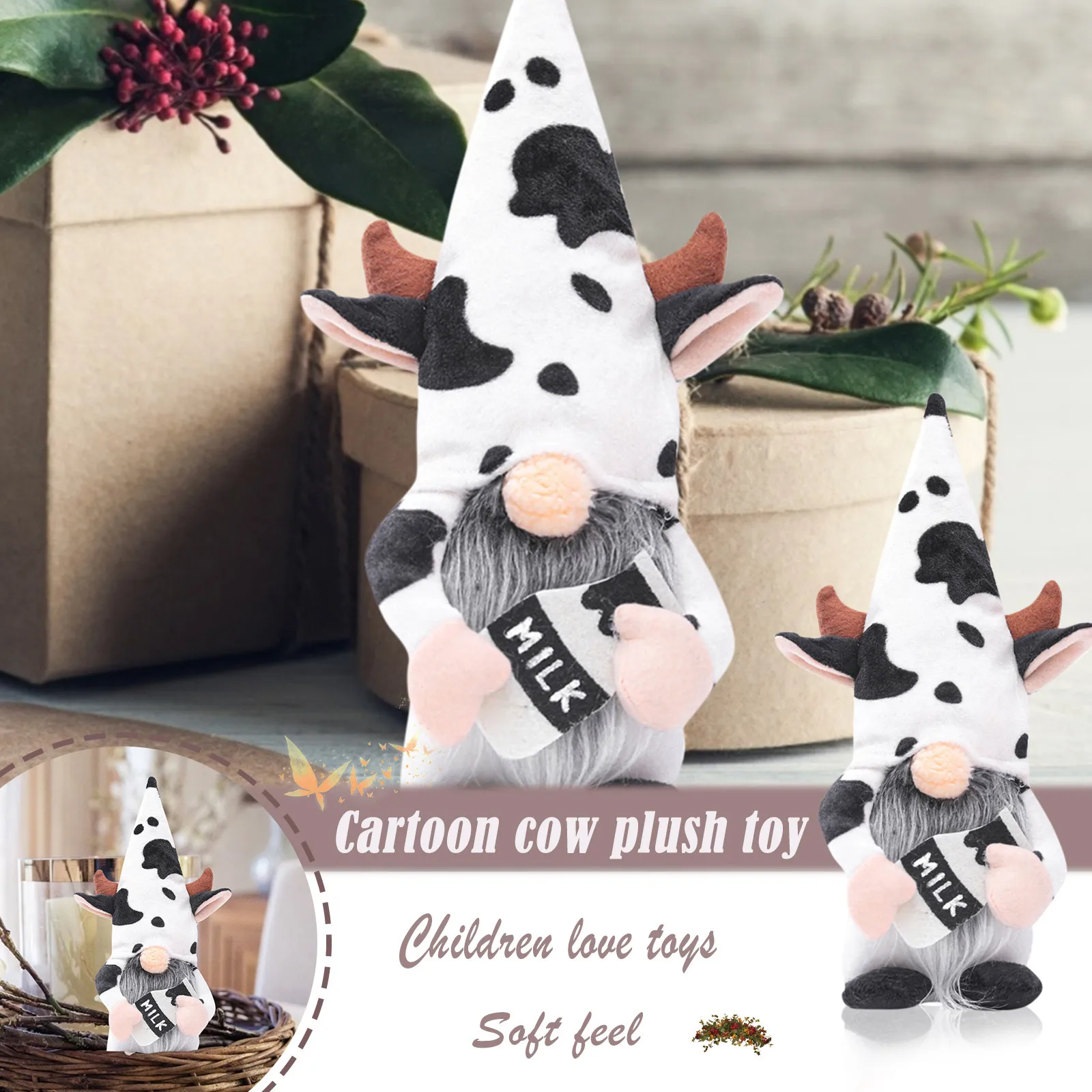 Cow Dolls Cartoon Old Ornaments  Fabric Forest Gifts Man Toys Goblin Ornaments Faceless Plush Creative Dwarf Dolls Shape