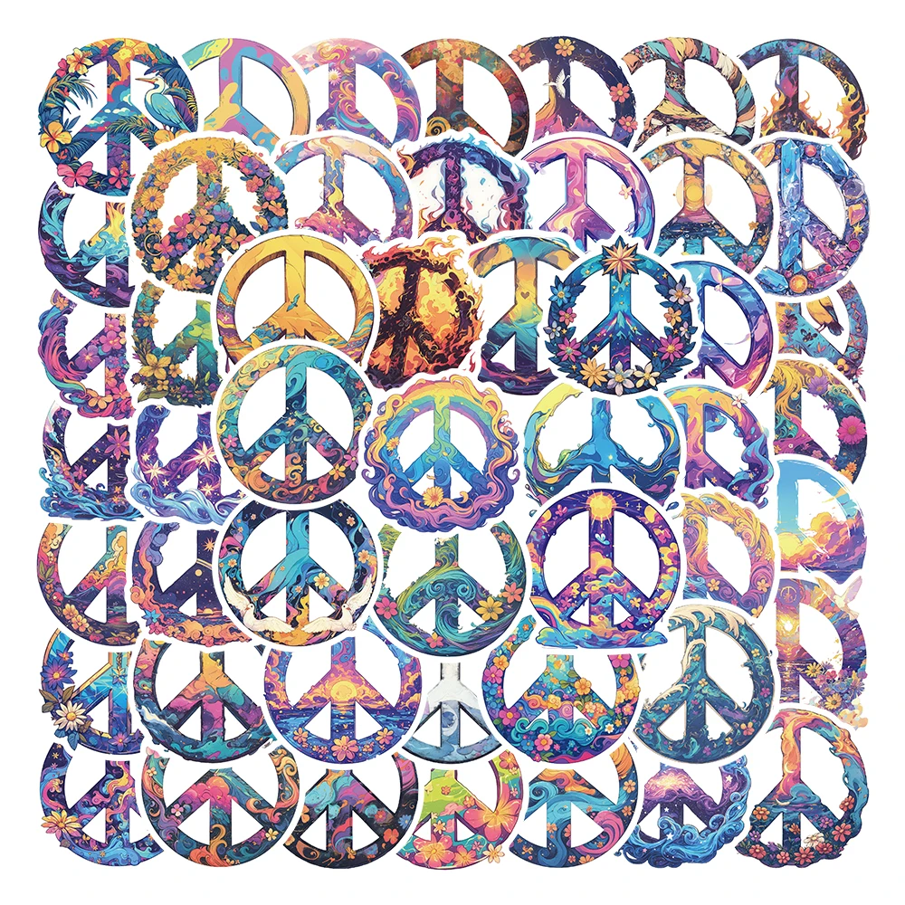 54 Stück Bohemian Peace Symbol Sticker Collection – Bunte Hippie-Kunstaufkleber für Handyhülle, Skateboard und Boho-Raumdekoration