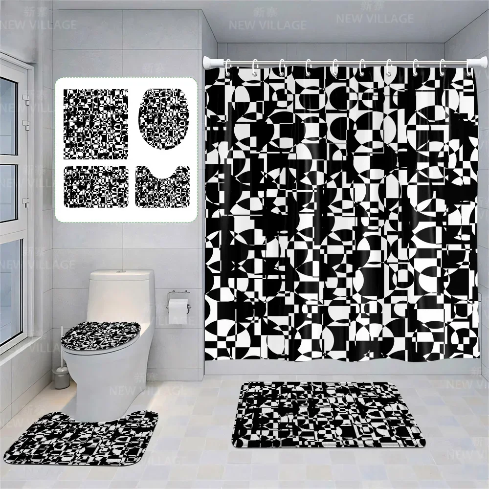 Home shower curtains bathroom Decora waterproof fabric non-slip bathmat water absorption curtain Modern geometric nordic simple