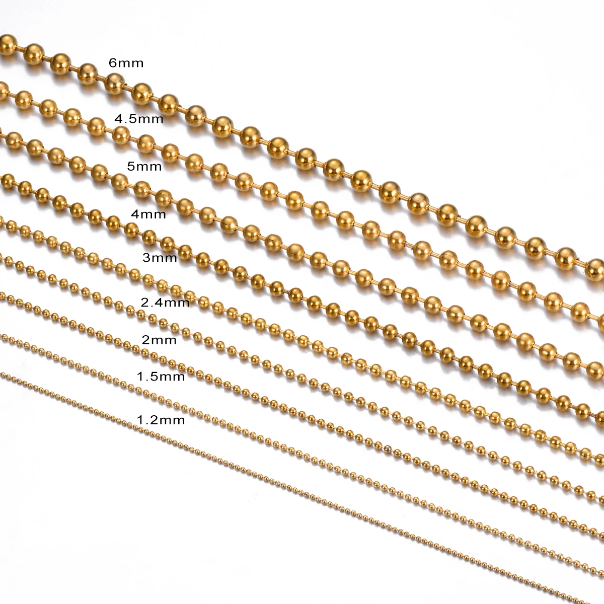 1 قطعة واسعة 1.2-6 مللي متر الذهب 18 كيلو مطلي الفولاذ المقاوم للصدأ الكرة سلسلة قلادة ل قلادة أو الكلب العلامات سلاسل صنع المجوهرات دروبشيبينغ
