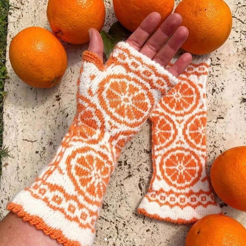 Guantes suaves para estudiantes, manoplas cálidas de medio dedo con pantalla táctil, patrón naranja, para hombres y mujeres, suministros de Ciclismo de Invierno