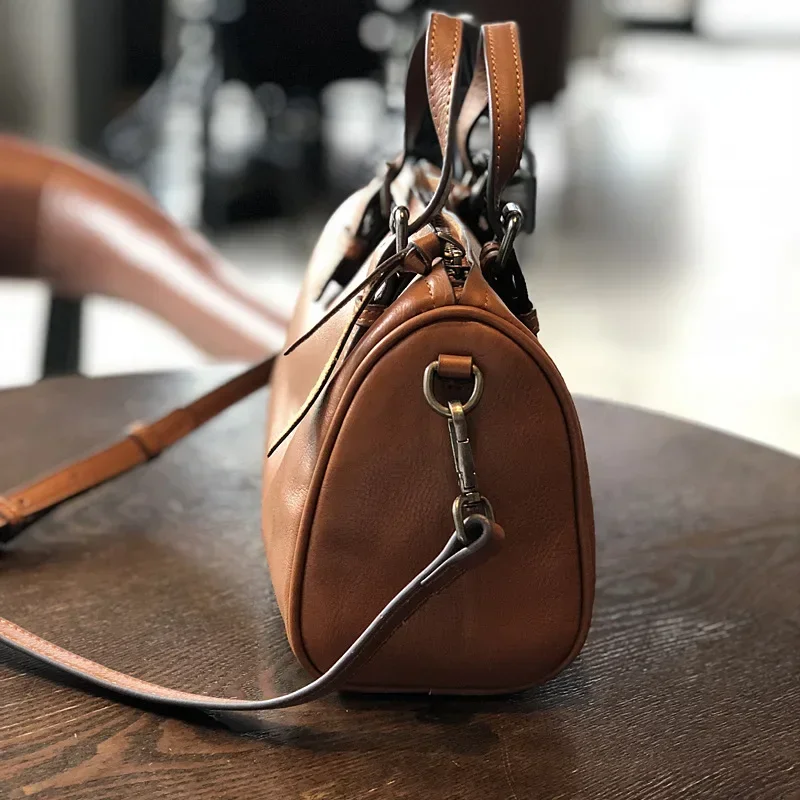 Choice Genuine Leather Boston Bag Shoulder Bag Natural Real Cowhide Messenger Crossbody Bag Retro Vintage feel Bag for Women