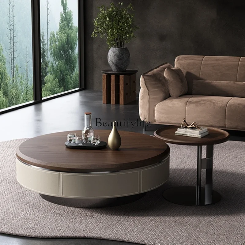 

Small Apartment Retro Style round Living Room Coffee Table Modern Simple and Light Luxury High-Grade Minimalist