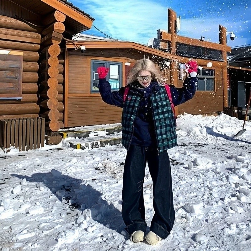 

Women's Plus Size Embroidered Plaid Down Cotton Vest Autumn Winter Warm Stand Collar Quilted Waistcoat Chunky Fit Outerwear