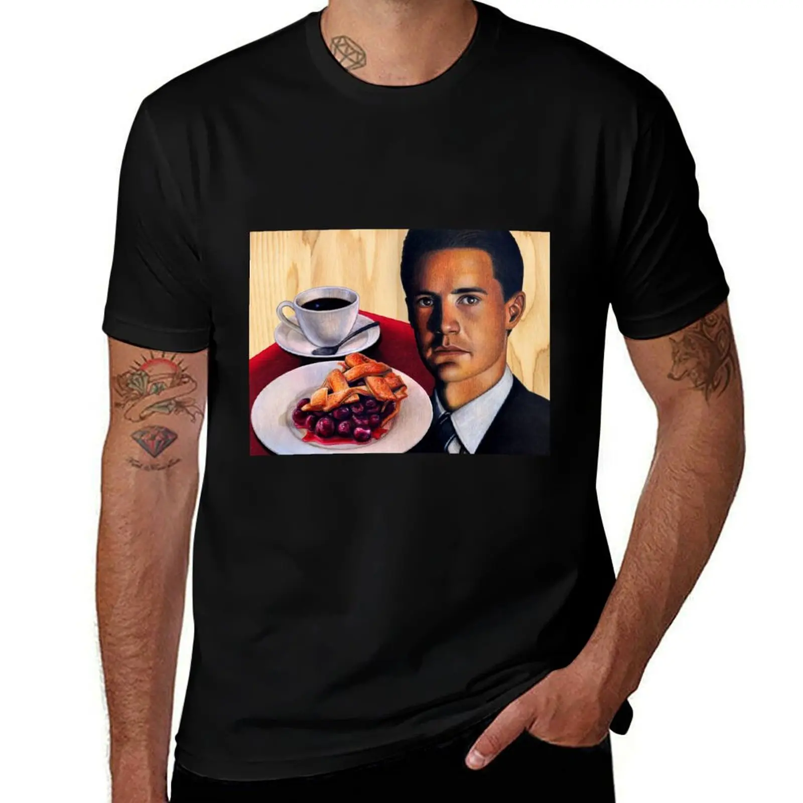 Twin Peaks -- Agent Cooper with a Damn Good Cup of Coffee and A Slice of Cherry Pie T-Shirt