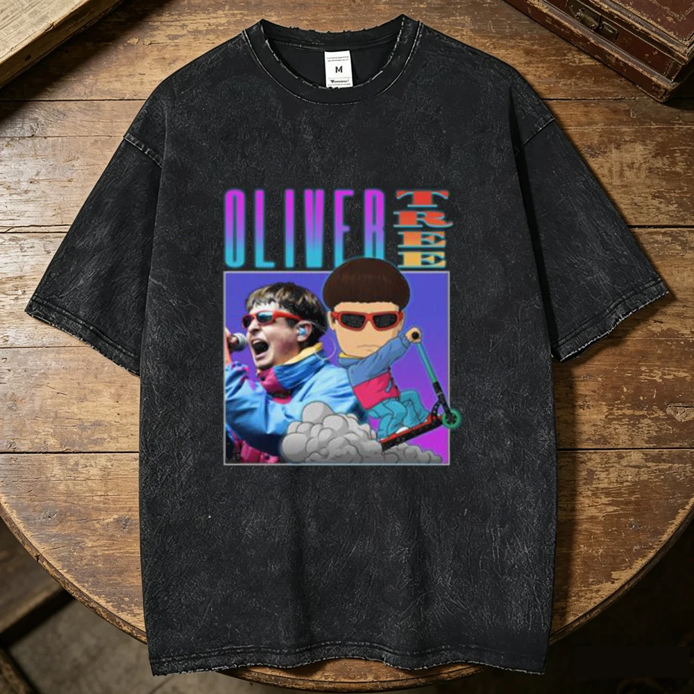 Oliver Tree cotton Vintage Washed top tees teen Colorful Comfortable streetwear t-shirt Classic Psychedelic Y2k Breathable